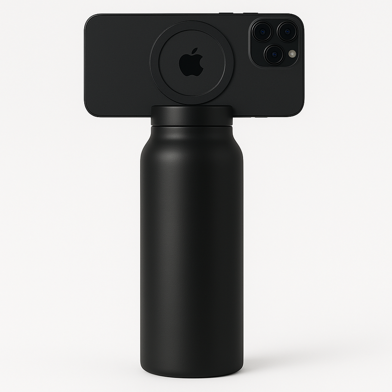 Garrafa Térmica de Água HydraFit com Suporte de Celular – Ideal para acompanhar seus treinos na academia com hidratação e praticidade!