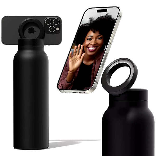 Garrafa Térmica de Água HydraFit com Suporte de Celular – Ideal para acompanhar seus treinos na academia com hidratação e praticidade!